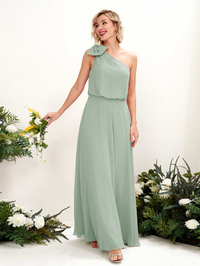 Carlyna Laurel A-Line Sage Green Bridesmaid Dress Maxi Sleeveless One Shoulder Dress Front View #color_sage-green