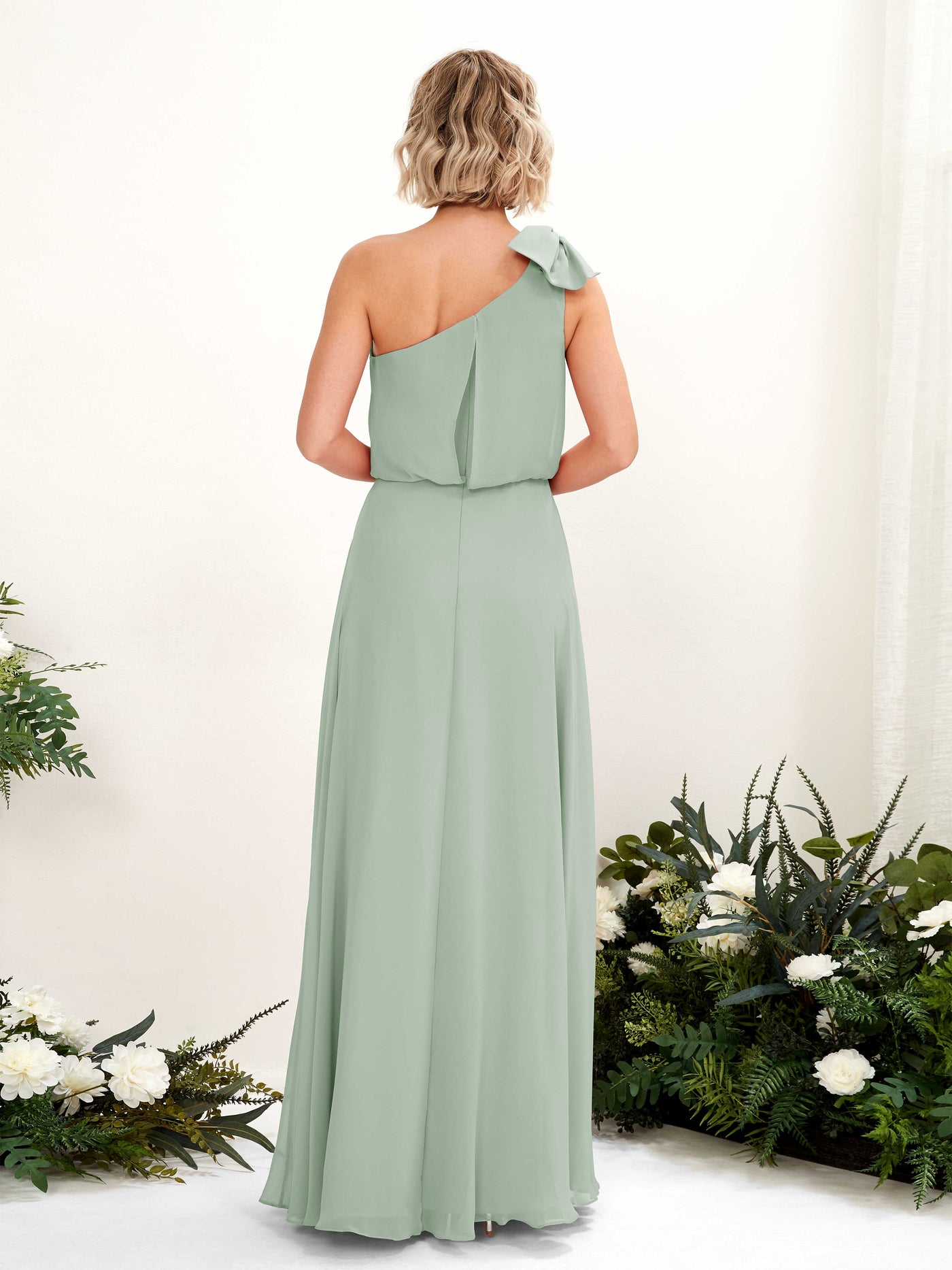 Sage Green Bridesmaid Dresses Bridesmaid Dress A-line Chiffon One Shoulder Full Length Sleeveless Wedding Party Dress (81225505)#color_sage-green