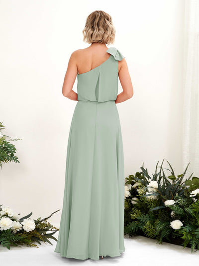 Carlyna Laurel A-Line Sage Green Bridesmaid Dress Maxi Sleeveless One Shoulder Dress Back View #color_sage-green