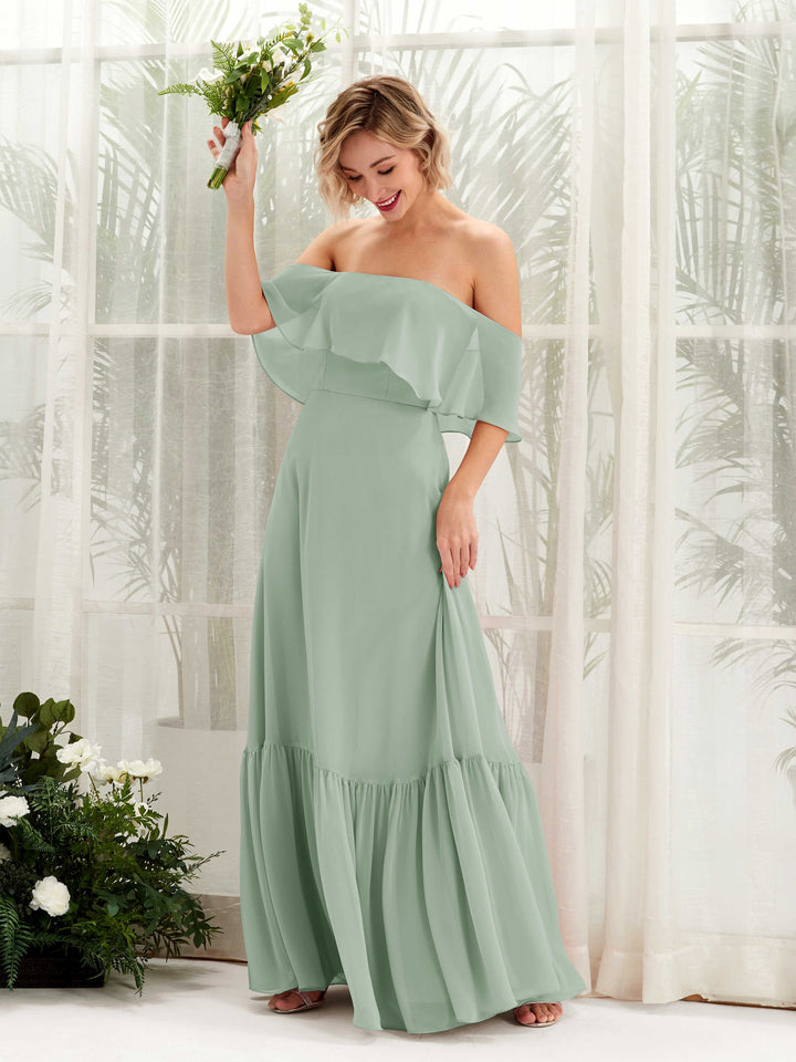 Sage Green Bridesmaid Dresses Bridesmaid Dress A-line Chiffon Off Shoulder Full Length Sleeveless Wedding Party Dress (81224505)