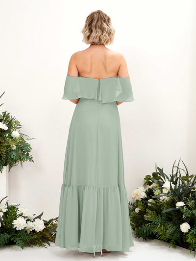 Carlyna Joie A-Line Sage Green Bridesmaid Dress Maxi Sleeveless Off the Shoulder Dress Back View #color_sage-green