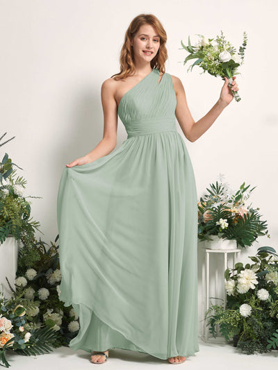 Carlyna Evelyn A-Line Sage Green Bridesmaid Dress Maxi Sleeveless One Shoulder Dress Front View #color_sage-green