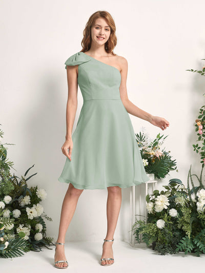 Carlyna Brenda A-Line Sage Green Bridesmaid Dress Knee-Length Sleeveless One Shoulder Dress Front View #color_sage-green