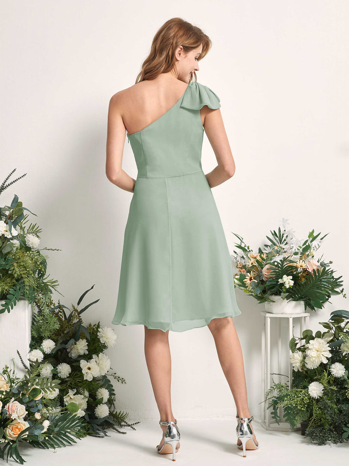 sage green one shoulder bridesmaid dresses Mint Chiffon Dress A-Line Knee-Length Material:Rayon Staple-Fibre Deery Women's Black Suede creating a graceful and