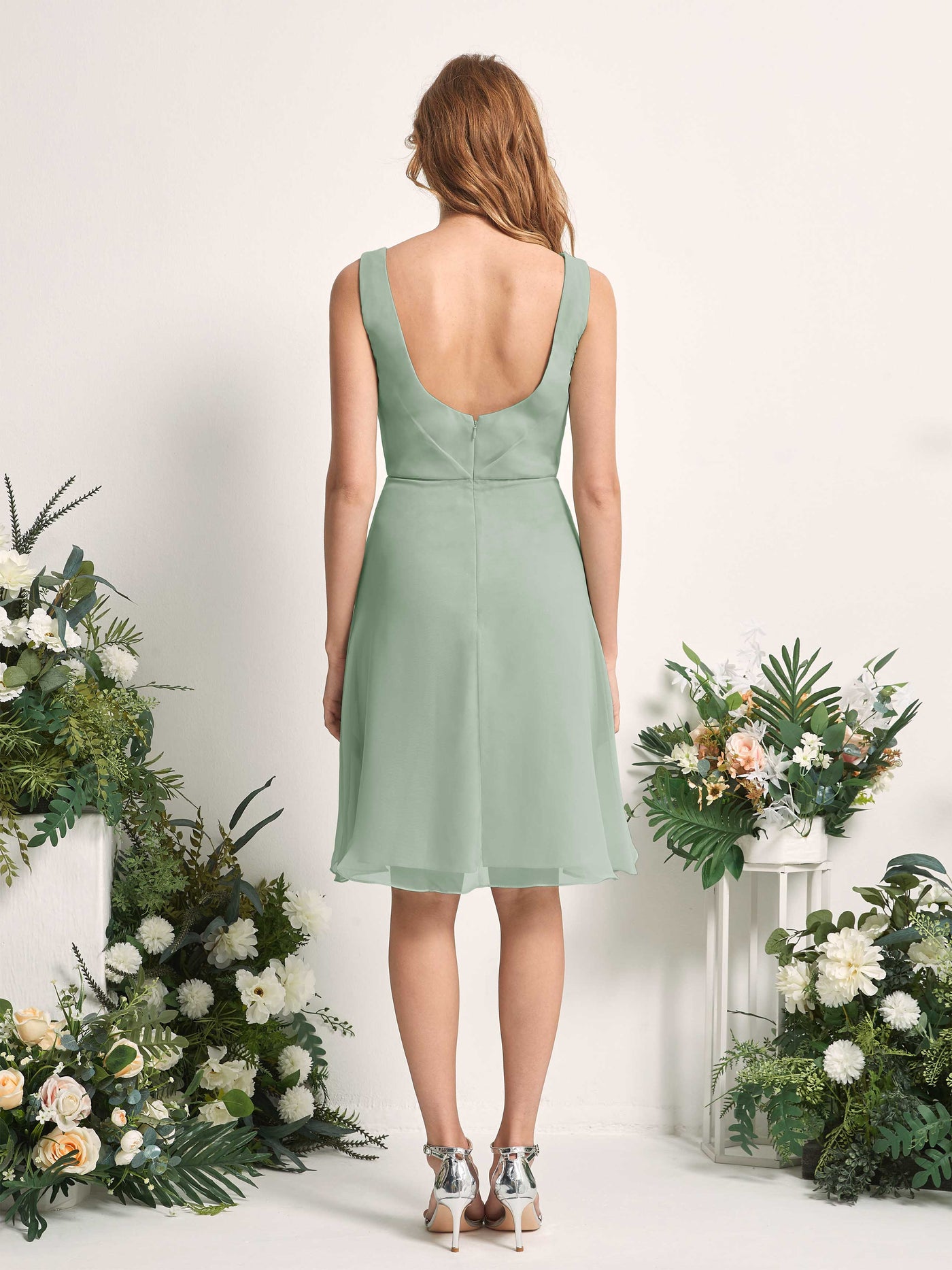 Mint Green Chiffon V-Neck Bridesmaid Dress A-Line Knee-Length | Carlyna Mint Green Chiffon V-Neck Bridesmaid Dress A-Line Knee-Length | Carlyna