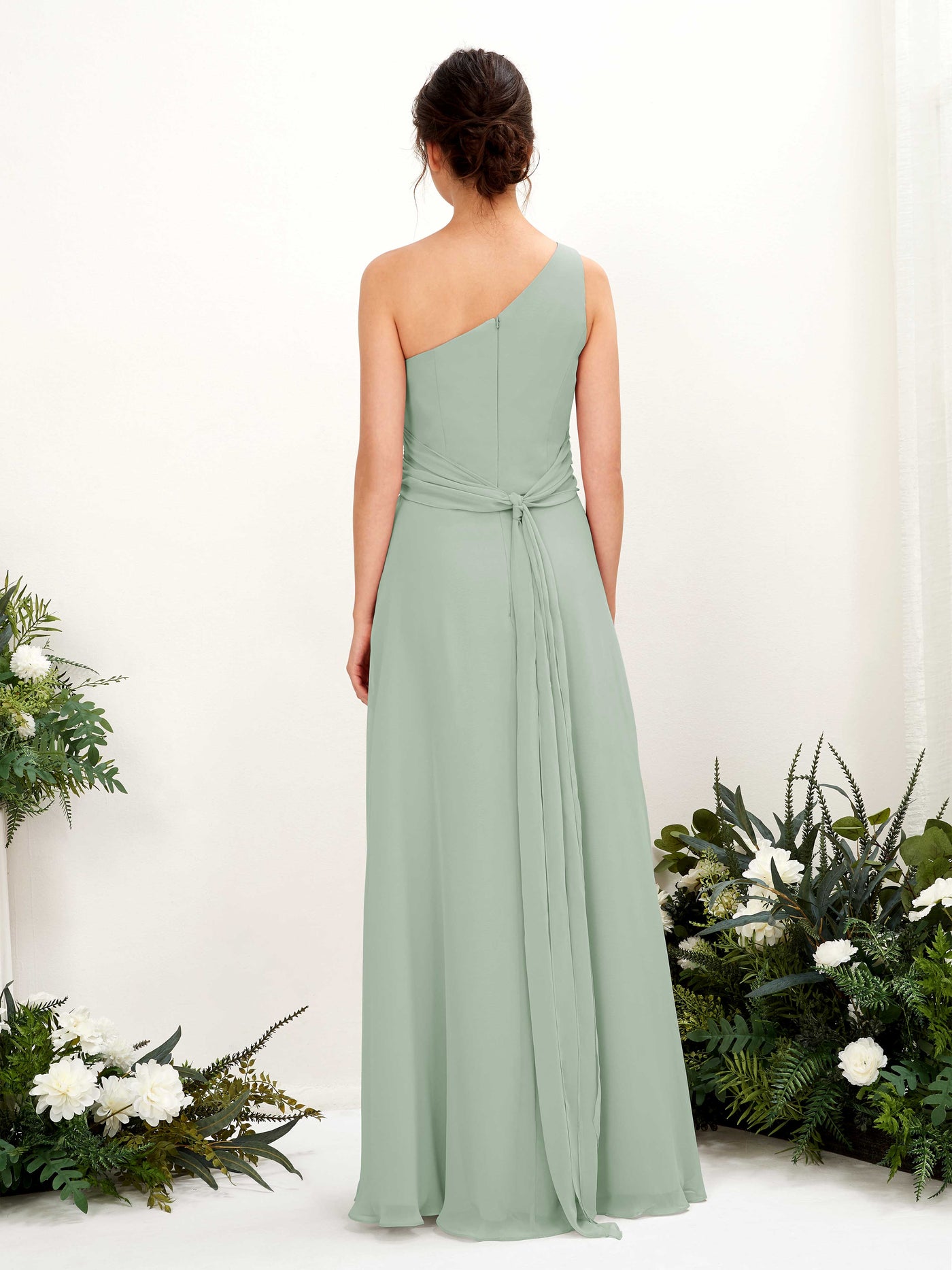 Sage Green Bridesmaid Dresses Bridesmaid Dress A-line Chiffon One Shoulder Full Length Sleeveless Wedding Party Dress (81224705)#color_sage-green