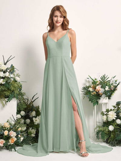 Carlyna Marcia A-Line Sage Green Bridesmaid Dress Maxi Sleeveless V-Neck Dress Front View #color_sage-green