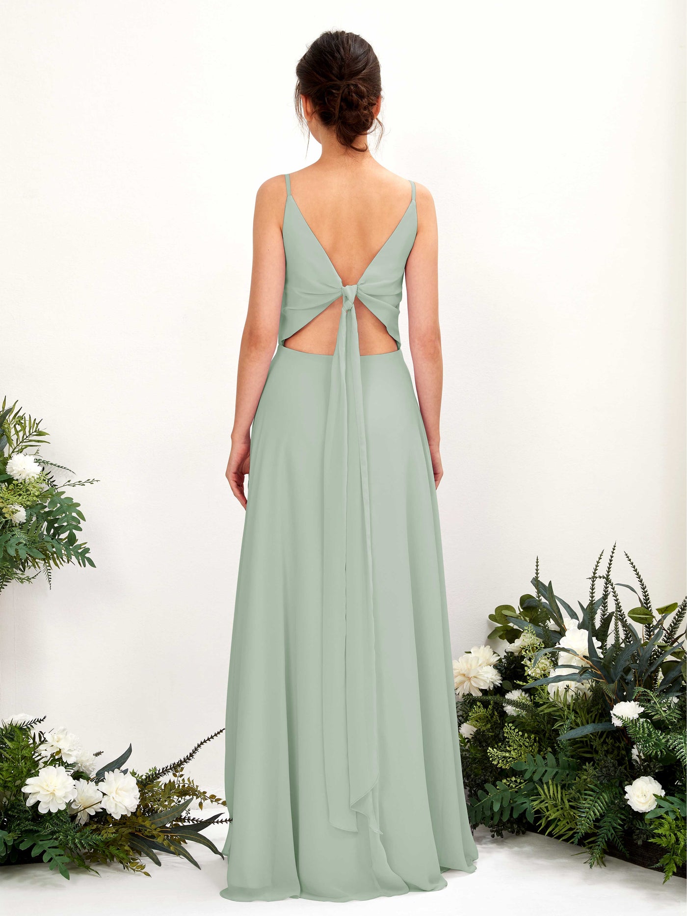 Sage Green Bridesmaid Dresses Bridesmaid Dress A-line Chiffon Spaghetti-straps Full Length Sleeveless Wedding Party Dress (81220605)#color_sage-green
