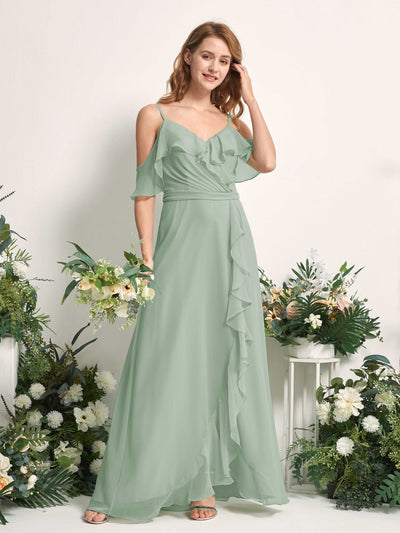 Carlyna Yvette A-Line Sage Green Bridesmaid Dress Maxi Sleeveless V-Neck Dress Side View 2 #color_sage-green