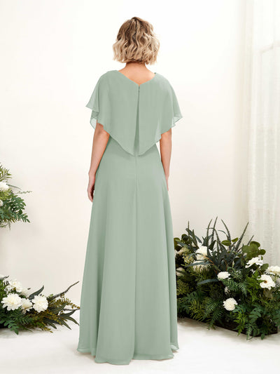Carlyna Soleil A-Line Sage Green Bridesmaid Dress Maxi Short Sleeve V-Neck Dress Back View #color_sage-green