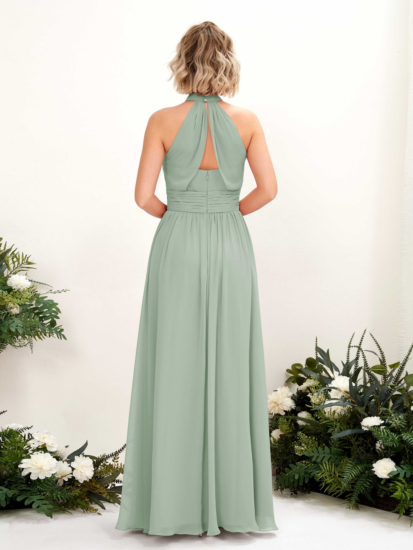 Sage Green Chiffon Bridesmaid Dress A-Line Maxi