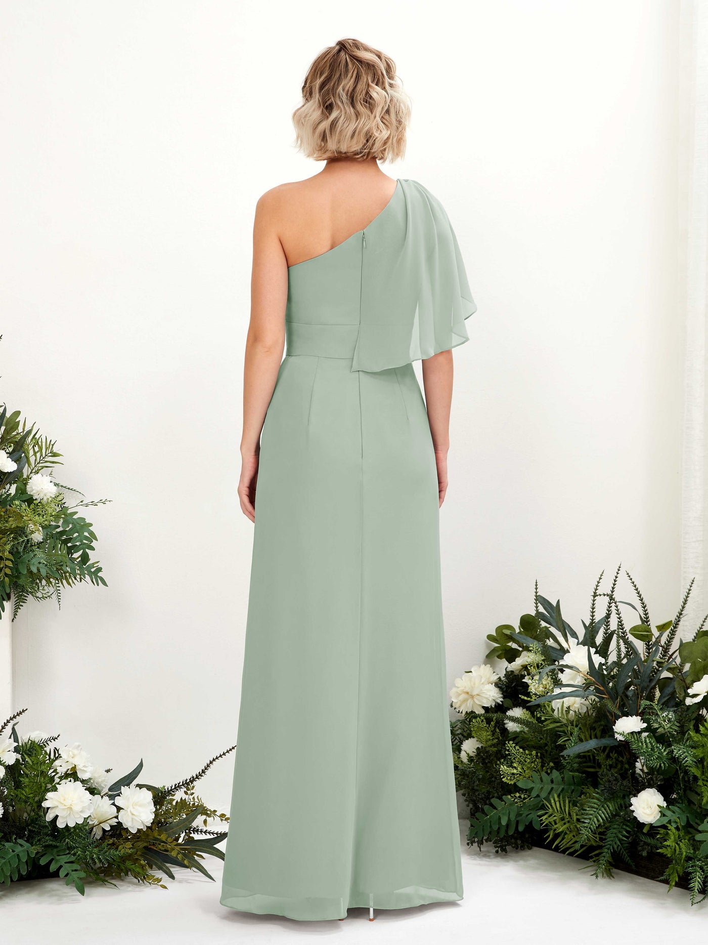 Sage Green Bridesmaid Dresses Bridesmaid Dress Ball Gown Chiffon Full Length Short Sleeves Wedding Party Dress (81223705)#color_sage-green