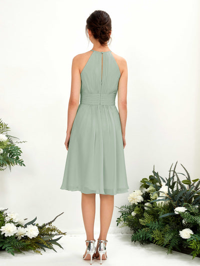 Carlyna Cathie A-Line Sage Green Bridesmaid Dress Knee-Length Sleeveless Round Neck Dress Back View #color_sage-green