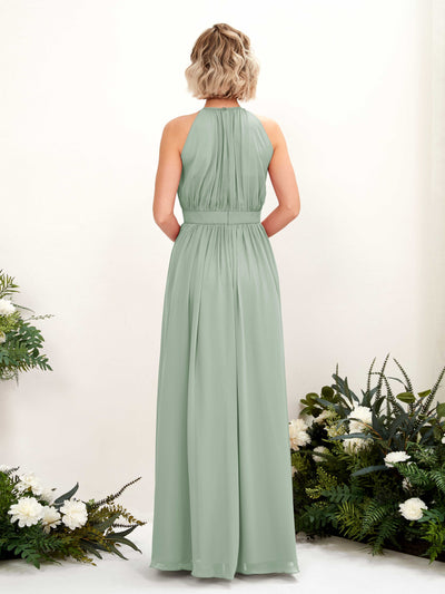 Carlyna Eden A-Line Sage Green Bridesmaid Dress Maxi Sleeveless Round Neck Dress Back View #color_sage-green