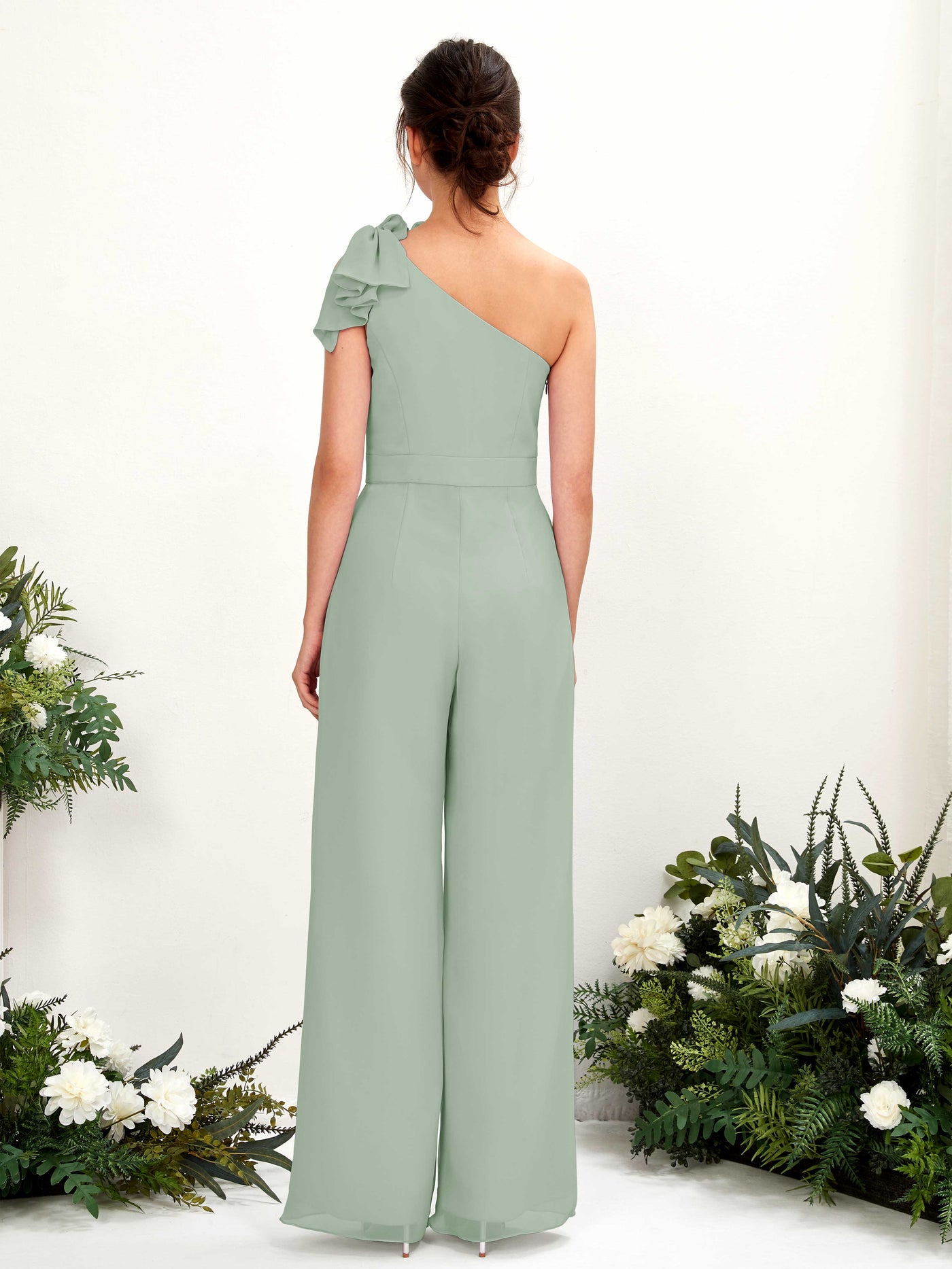 Sage Green Bridesmaid Dresses Bridesmaid Dress Chiffon One Shoulder Full Length Sleeveless Wedding Party Dress (81220805)#color_sage-green