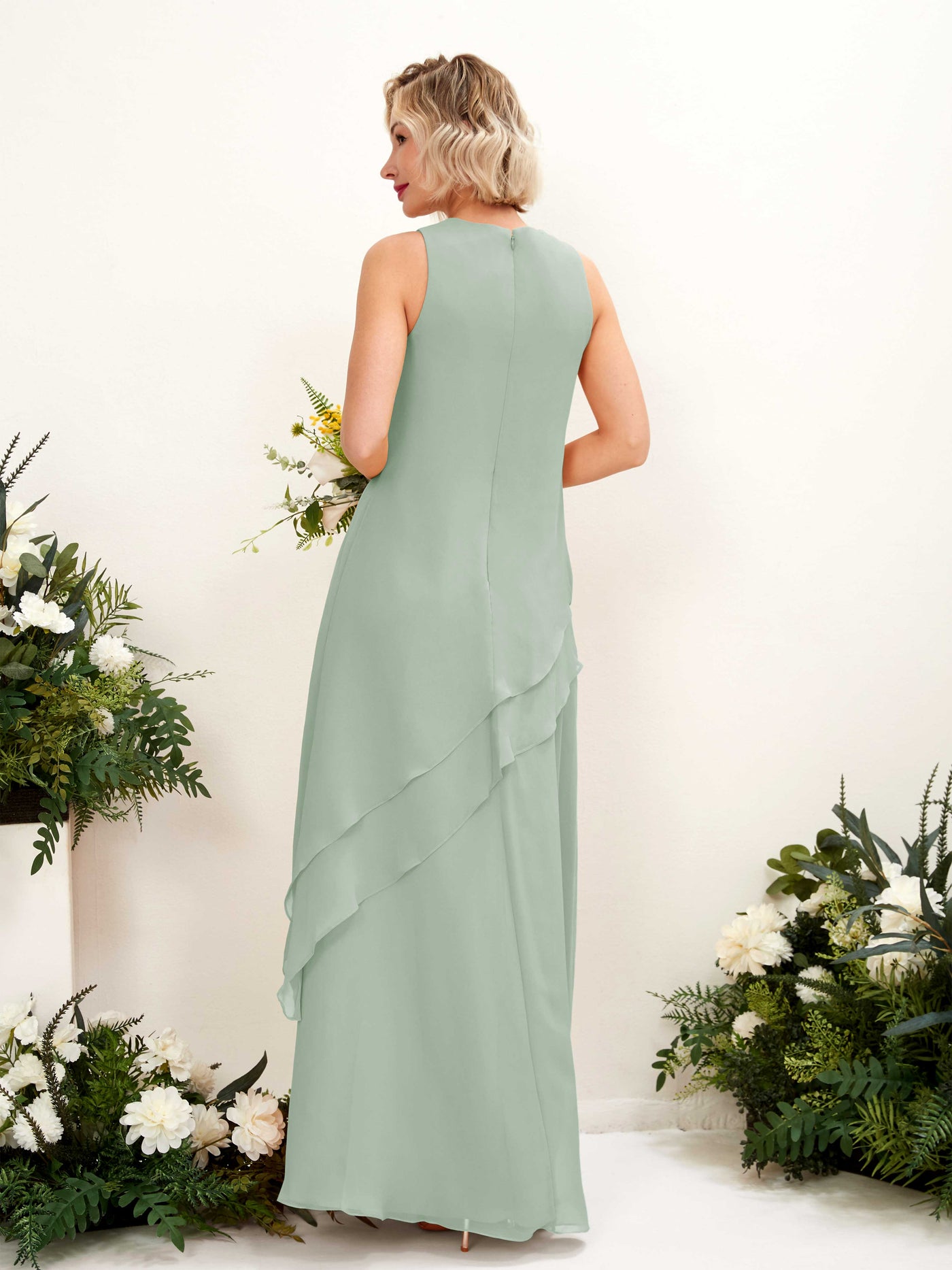 Sage Green Bridesmaid Dresses Bridesmaid Dress Maternity Chiffon Round Full Length Sleeveless Wedding Party Dress (81222305)#color_sage-green