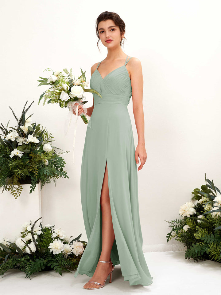 Sage Green Bridesmaid Dresses Bridesmaid Dress A-line Chiffon Spaghetti-straps Full Length Sleeveless Wedding Party Dress (81225405)