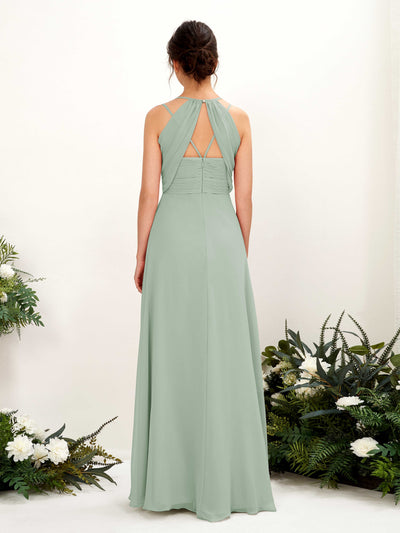 Carlyna Joa A-Line Sage Green Bridesmaid Dress Maxi Sleeveless V-Neck Dress Back View #color_sage-green