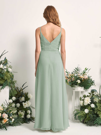 Carlyna Hannah A-Line Sage Green Bridesmaid Dress Maxi Sleeveless Sweetheart Dress Back View #color_sage-green