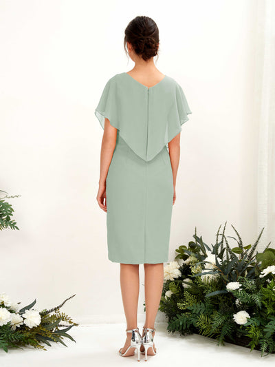Carlyna Vanessa Sheath Sage Green Bridesmaid Dress Knee-Length Cap Sleeve V-Neck Dress Back View #color_sage-green