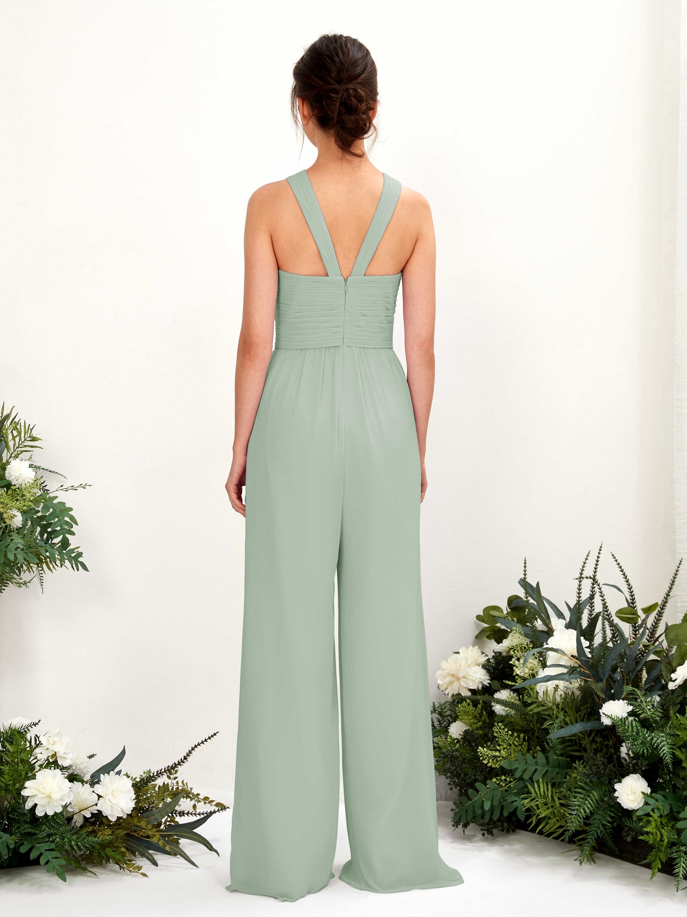Sage Green Bridesmaid Dresses Bridesmaid Dress Chiffon V-neck Full Length Sleeveless Wedding Party Dress (81220705)#color_sage-green