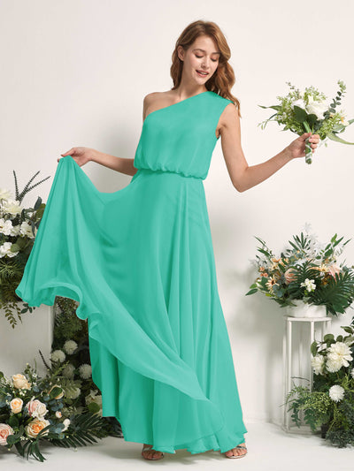 Carlyna Cecily A-Line Tiffany Bridesmaid Dress Maxi Sleeveless One Shoulder Dress Side View 2 #color_tiffany