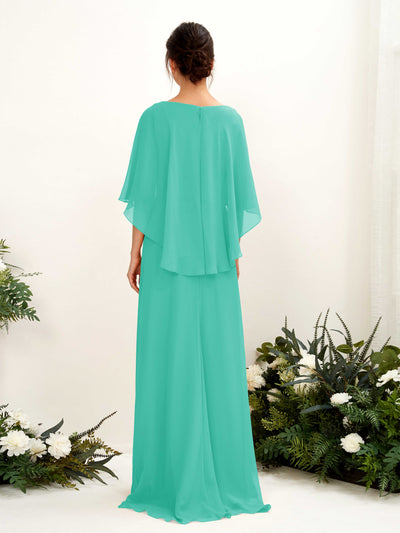 Carlyna Savin Sheath Tiffany Bridesmaid Dress Maxi Cap Sleeve Boat Neck Dress Back View #color_tiffany