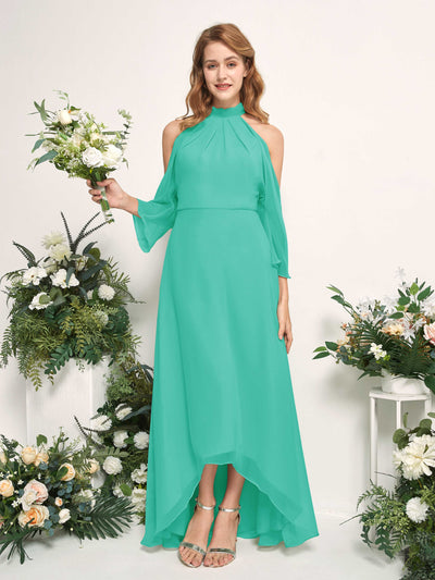 Carlyna Maxine A-Line Tiffany Bridesmaid Dress Maxi Sleeveless Round Neck Dress Front View #color_tiffany