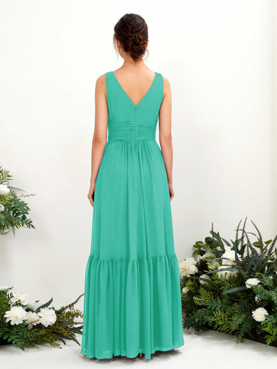 Carlyna Alissa A-Line Tiffany Bridesmaid Dress Maxi Sleeveless V-Neck Dress Back View #color_tiffany