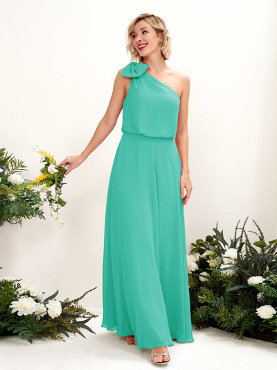 Carlyna Laurel A-Line Tiffany Bridesmaid Dress Maxi Sleeveless One Shoulder Dress Front View #color_tiffany