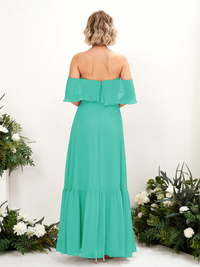 Carlyna Joie A-Line Tiffany Bridesmaid Dress Maxi Sleeveless Off the Shoulder Dress Back View #color_tiffany