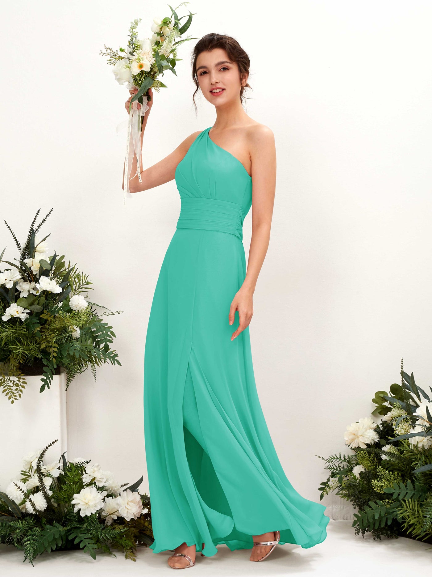 Tiffany Bridesmaid Dresses Bridesmaid Dress A-line Chiffon One Shoulder Full Length Sleeveless Wedding Party Dress (81224732)#color_tiffany