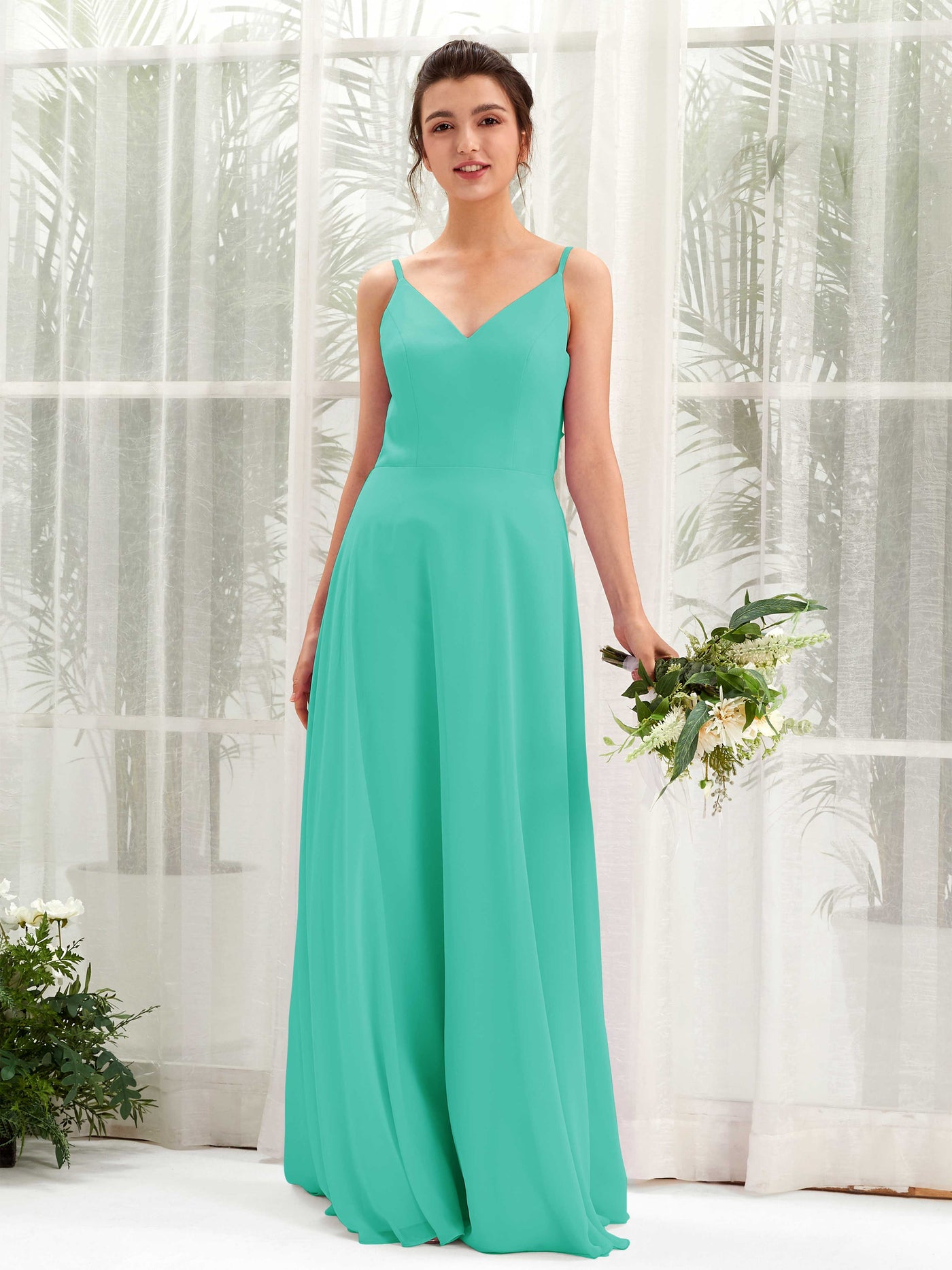Tiffany Bridesmaid Dresses Bridesmaid Dress A-line Chiffon Spaghetti-straps Full Length Sleeveless Wedding Party Dress (81220632)#color_tiffany