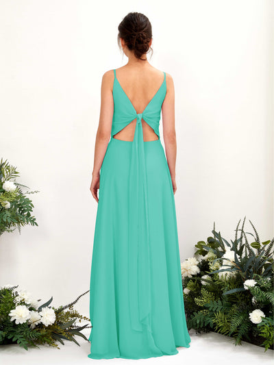 Carlyna Elsa A-Line Tiffany Bridesmaid Dress Maxi Sleeveless V-Neck Dress Back View #color_tiffany