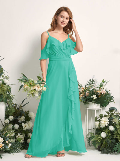 Carlyna Yvette A-Line Tiffany Bridesmaid Dress Maxi Sleeveless V-Neck Dress Side View 2 #color_tiffany