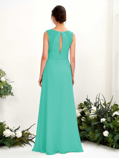 Carlyna Karen A-Line Tiffany Bridesmaid Dress Maxi Sleeveless V-Neck Dress Back View #color_tiffany