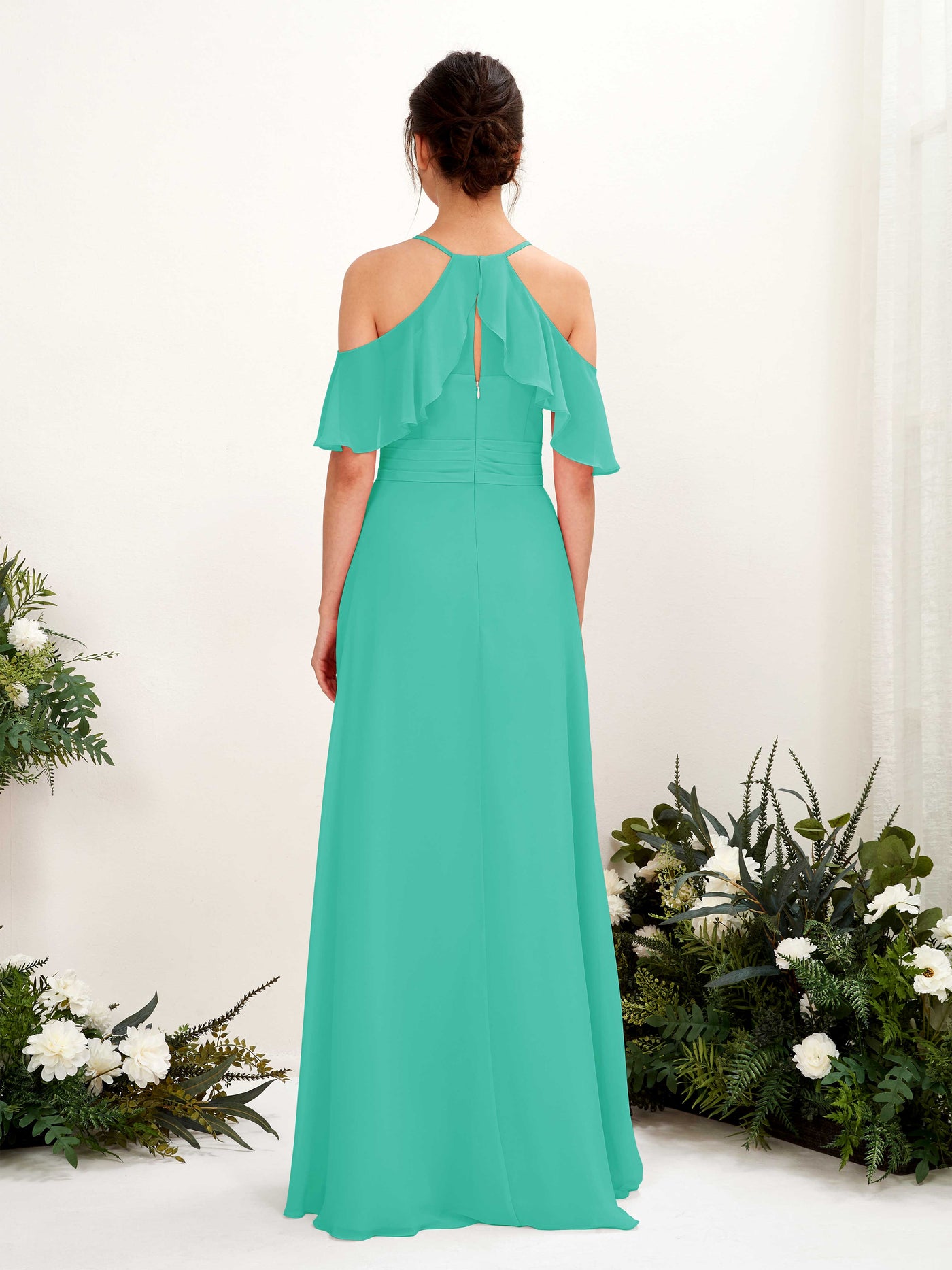 Ball Gown Off Shoulder Spaghetti-straps Chiffon Bridesmaid Dress - Tiffany (81221732)#color_tiffany