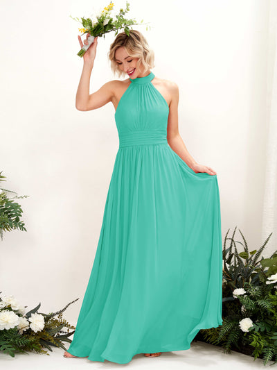 Carlyna Hilda A-Line Tiffany Bridesmaid Dress Maxi Sleeveless Round Neck Dress Front View #color_tiffany