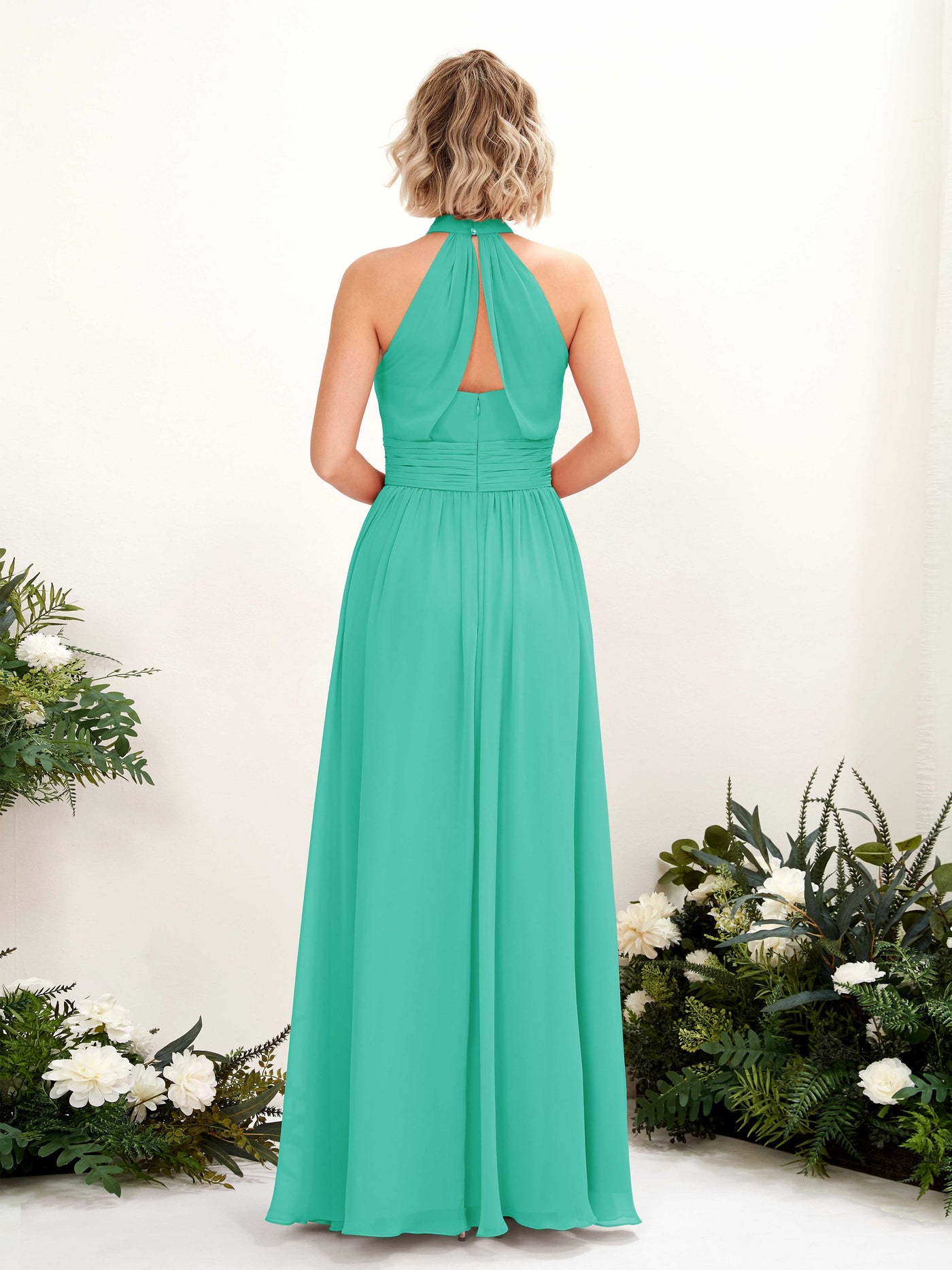 Tiffany Bridesmaid Dresses Bridesmaid Dress A-line Chiffon Halter Full Length Sleeveless Wedding Party Dress (81225332)#color_tiffany