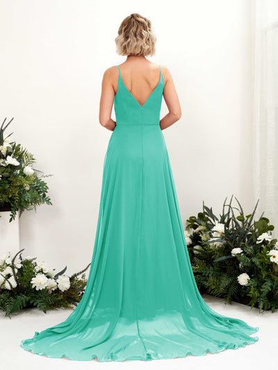 Carlyna Mana A-Line Tiffany Bridesmaid Dress Maxi Sleeveless V-Neck Dress Back View #color_tiffany