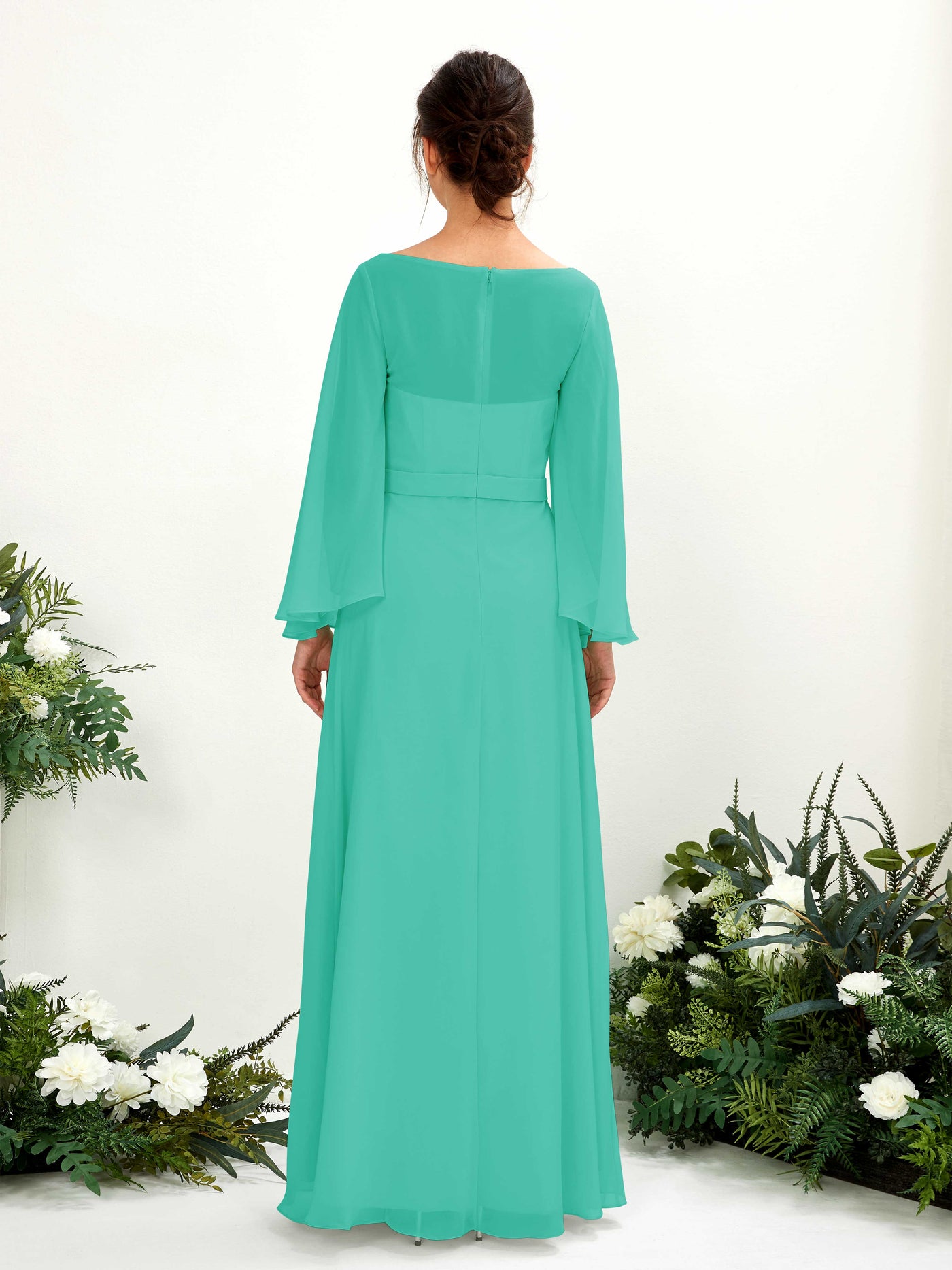 Tiffany Bridesmaid Dresses Bridesmaid Dress A-line Chiffon Bateau Full Length Long Sleeves Wedding Party Dress (81220532)#color_tiffany