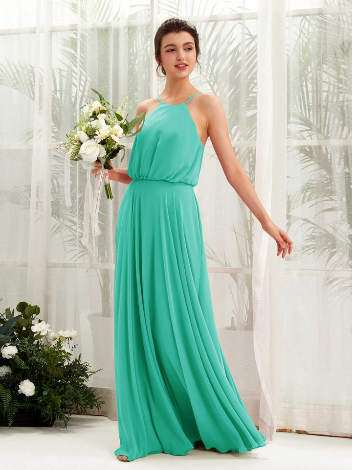 Tiffany Bridesmaid Dresses Bridesmaid Dress Ball Gown Chiffon Halter Full Length Sleeveless Wedding Party Dress (81223432)