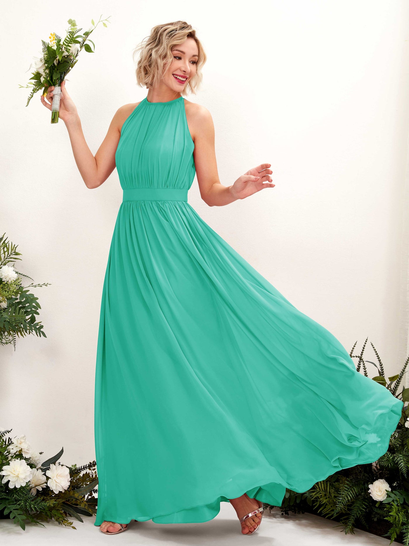 Tiffany Bridesmaid Dresses Bridesmaid Dress A-line Chiffon Halter Full Length Sleeveless Wedding Party Dress (81223132)#color_tiffany