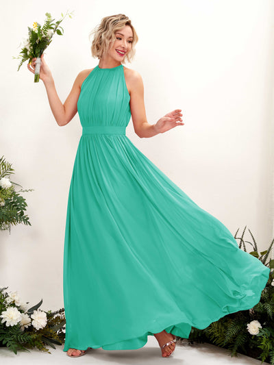 Carlyna Eden A-Line Tiffany Bridesmaid Dress Maxi Sleeveless Round Neck Dress Front View #color_tiffany