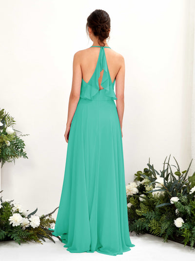 Carlyna Launo A-Line Tiffany Bridesmaid Dress Maxi Sleeveless V-Neck Dress Back View #color_tiffany