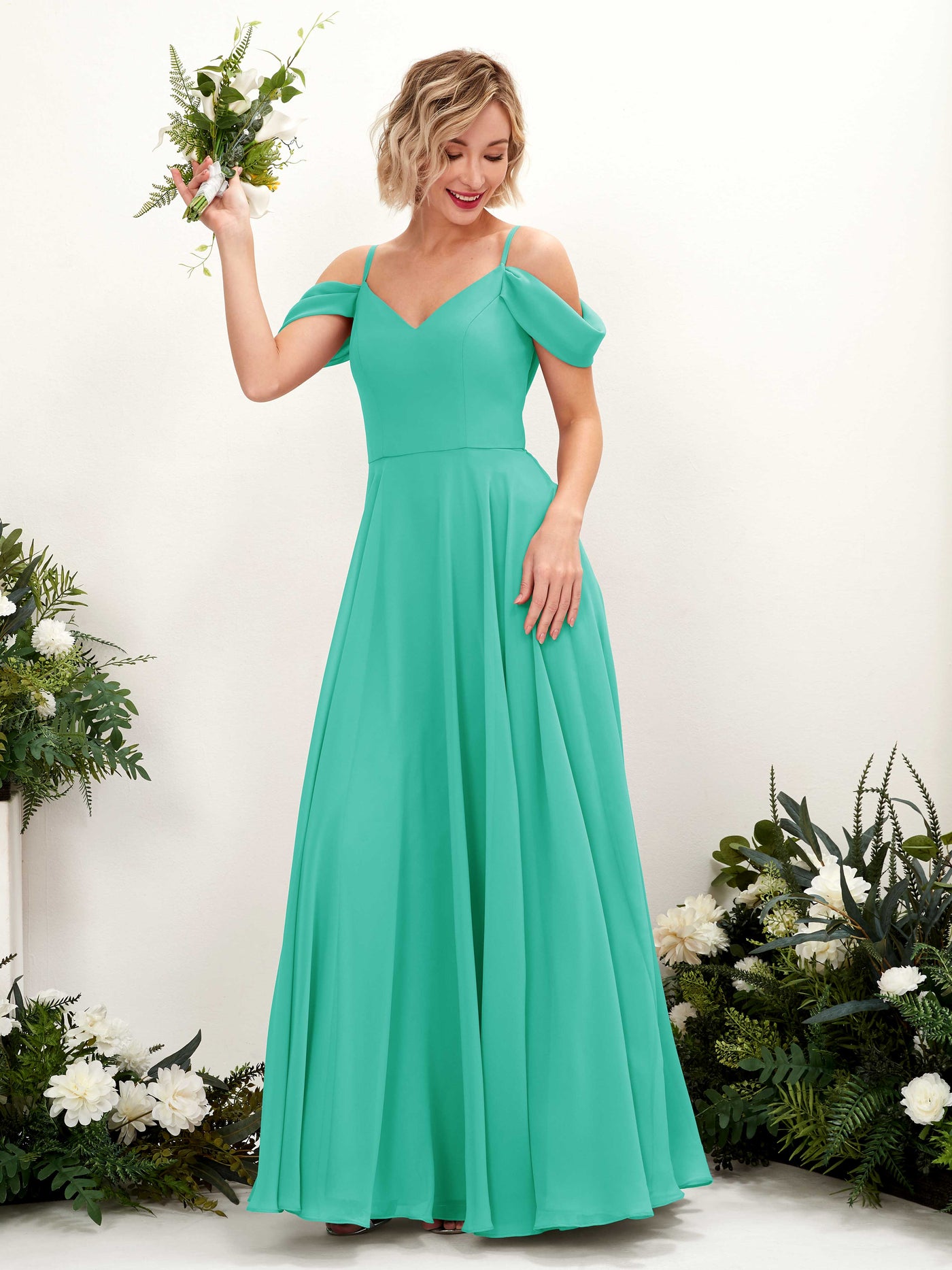 Tiffany Bridesmaid Dresses Bridesmaid Dress A-line Chiffon Off Shoulder Full Length Sleeveless Wedding Party Dress (81224932)#color_tiffany