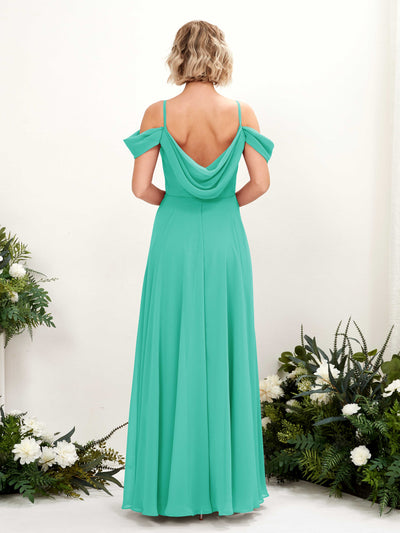 Carlyna Kauku A-Line Tiffany Bridesmaid Dress Maxi Sleeveless V-Neck Dress Back View #color_tiffany