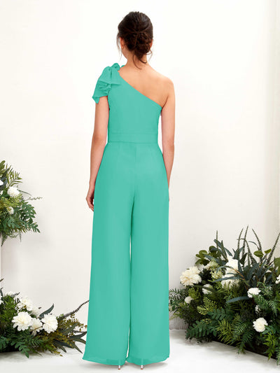 Carlyna Jasmine Jumpsuit Tiffany Bridesmaid Dress Maxi Sleeveless One Shoulder Dress Back View #color_tiffany