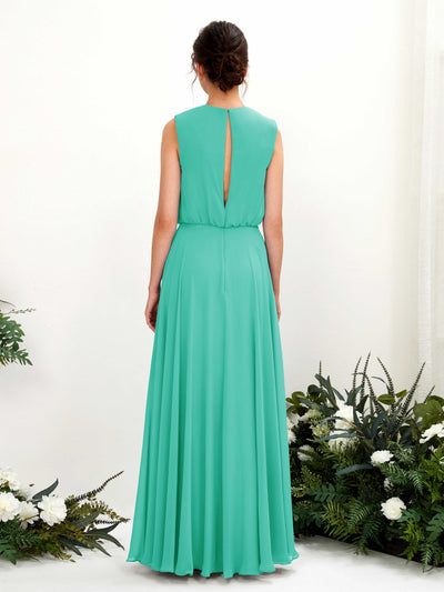 Carlyna Alma A-Line Tiffany Bridesmaid Dress Maxi Sleeveless Round Neck Dress Back View #color_tiffany