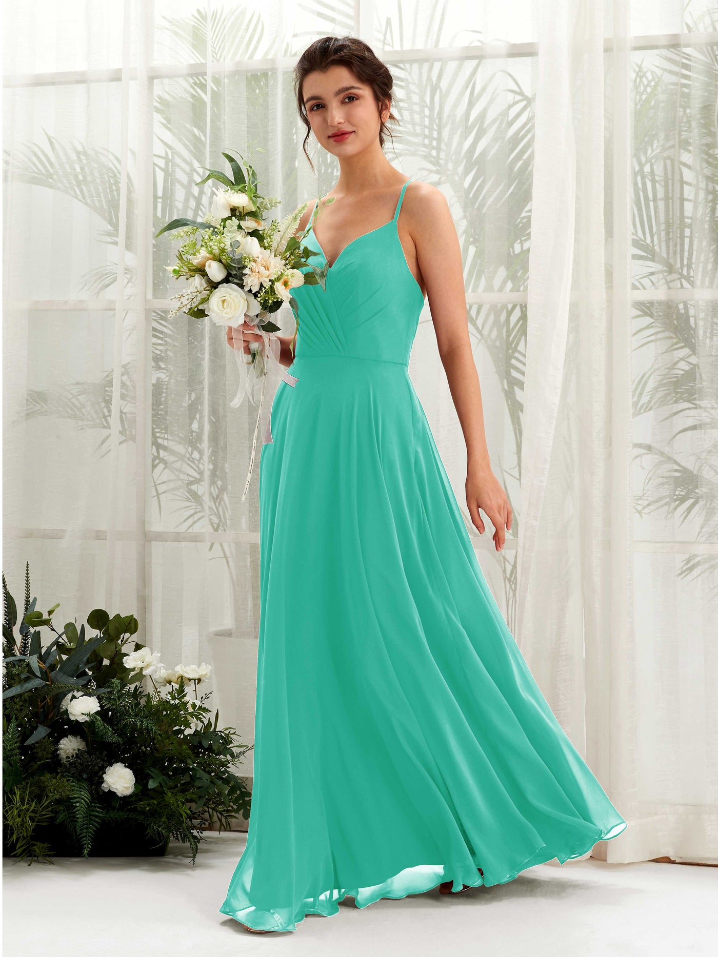 Tiffany Bridesmaid Dresses Bridesmaid Dress Chiffon Spaghetti-straps Full Length Sleeveless Wedding Party Dress (81224232)#color_tiffany